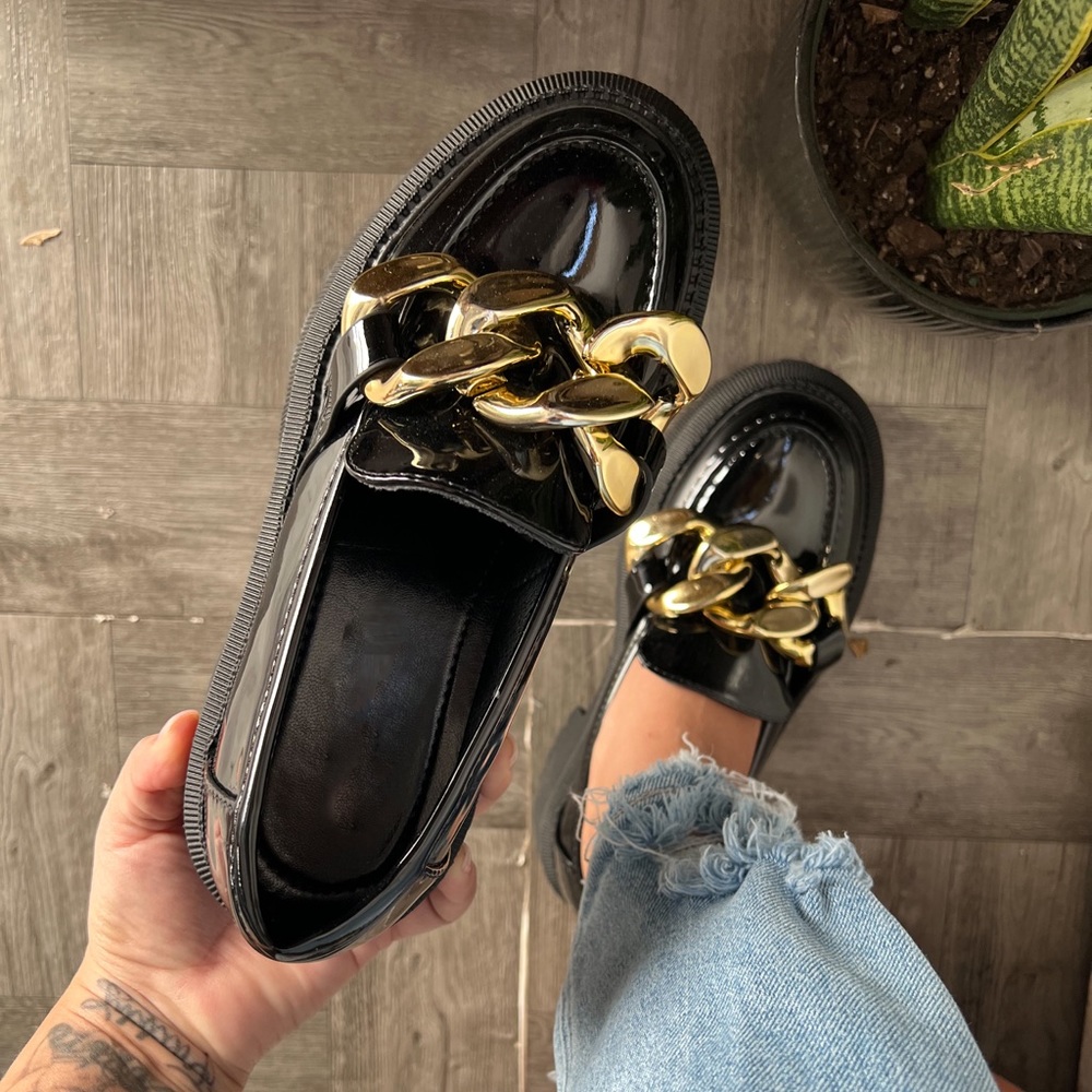 Black Chain Strap Platform Loafers